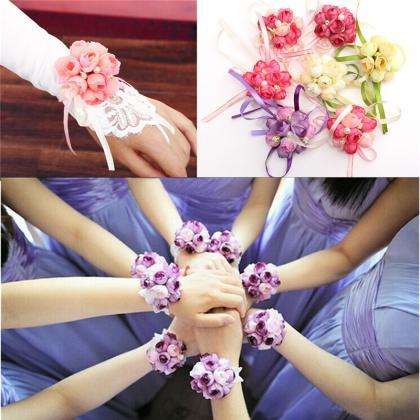 Wrist Corsage Bridesmaid Sisters Hand Flowers..