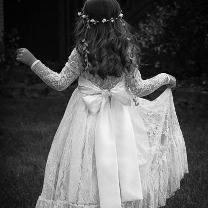 Faisata Lace Flower Girl Dress Long Sleeve Floor..