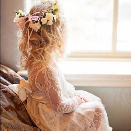 Faisata Lace Flower Girl Dress Long Sleeve Floor..