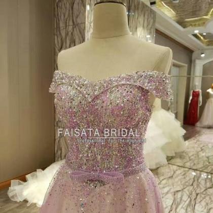 Luxury Crystal A Line Prom Dresses 2017 Boat Neck..