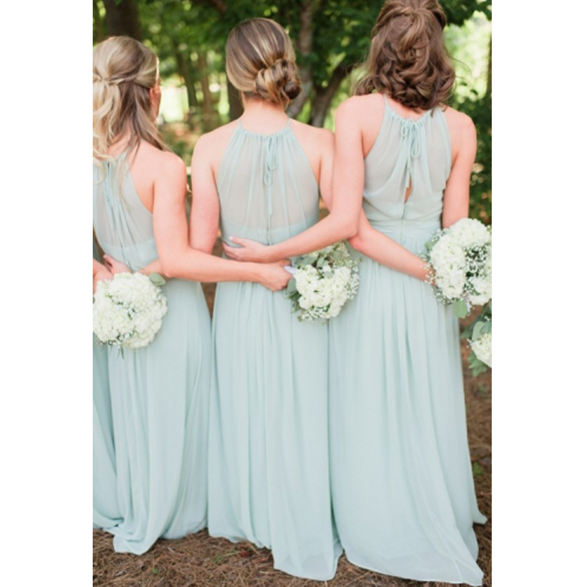 Sage Green Bridesmaid Dresses Long 2017 Style Halter Pleat Prom Evening Dresses Bridesmaid Gown For Wedding