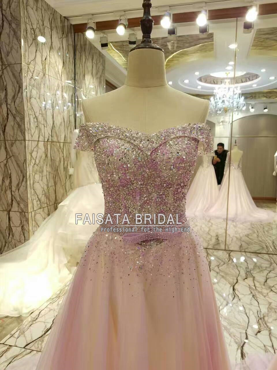 18072 Crystal Ornate High Neck Floral A-Line Gown
